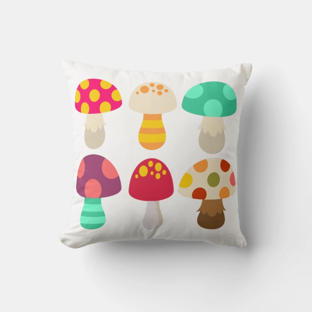 Cute colourful mushrooms throw pillow (Front)