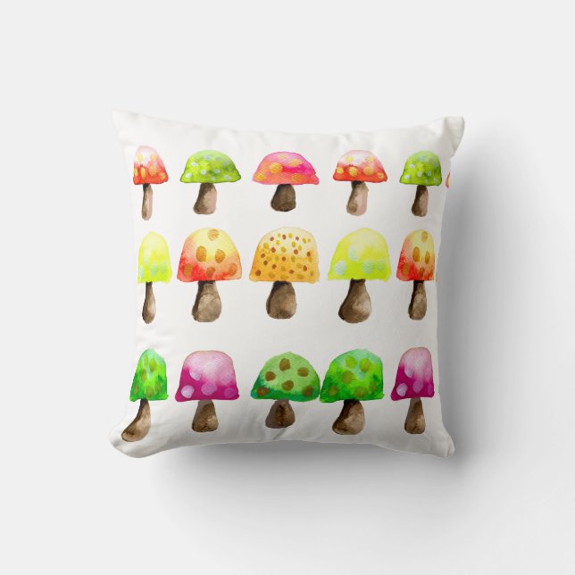 Cute colourful mushrooms throw pillow (Front)