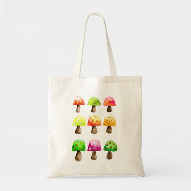 Cute colourful mushrooms tote bag (Front)