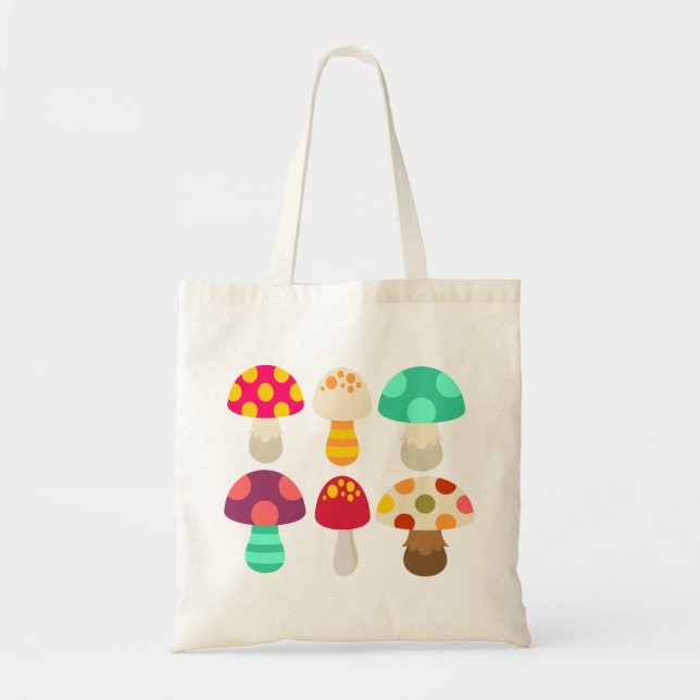 Cute colourful mushrooms tote bag (Front)