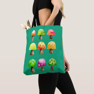 Cute colourful mushrooms tote bag
