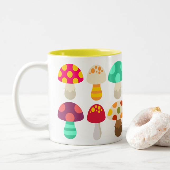 Cute colourful mushrooms Two-Tone coffee mug (With Donut)