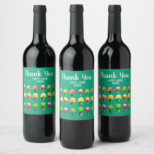 Cute colourful mushrooms wine label