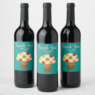Cute colourful mushrooms wine label
