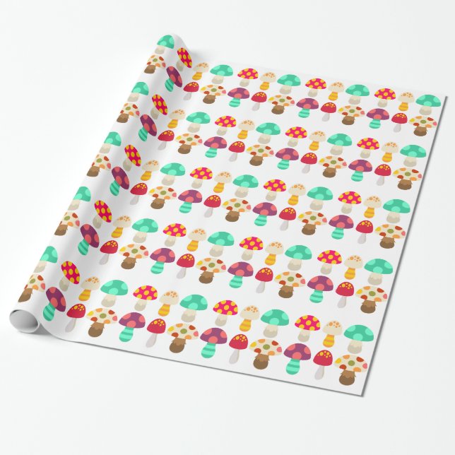 Cute colourful mushrooms wrapping paper (Unrolled)