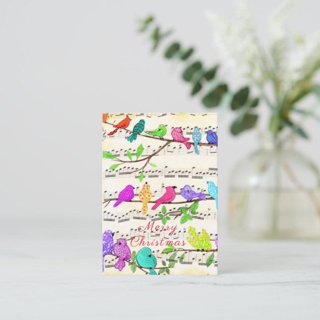 Cute Colourful Musical Birds Christmas Card (Standing Front)