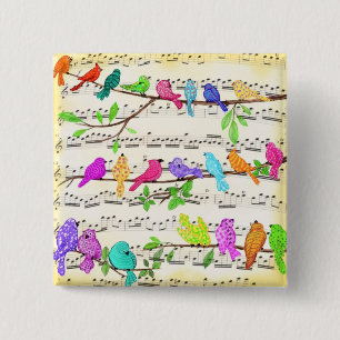 Cute Colourful Musical Birds Symphony - Happy Song 2 Inch Square Button