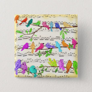 Cute Colourful Musical Birds Symphony - Happy Song 2 Inch Square Button