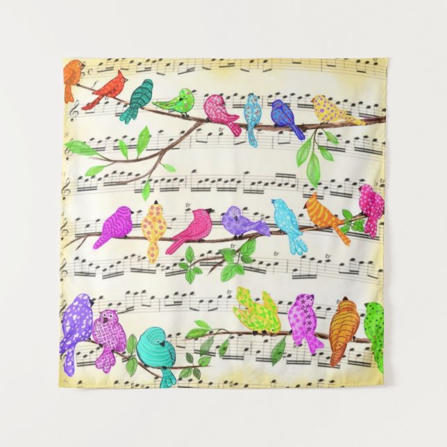 Cute Colourful Musical Birds Symphony - Happy Song Tapestry (Front)