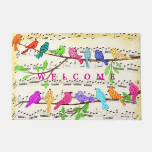 Cute Colourful Musical Birds Symphony - Welcome Doormat
