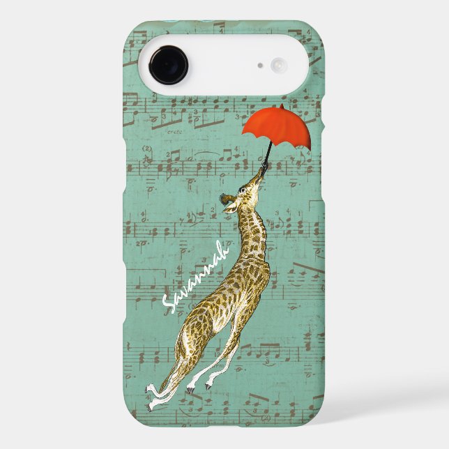 Cute Colourful Musical Flying Giraffe Red Umbrella (Back)