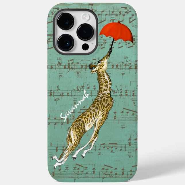 Cute Colourful Musical Flying Giraffe Red Umbrella Case-Mate iPhone Case (Back)