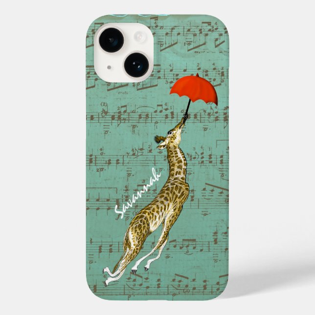 Cute Colourful Musical Flying Giraffe Red Umbrella Case-Mate iPhone Case (Back)