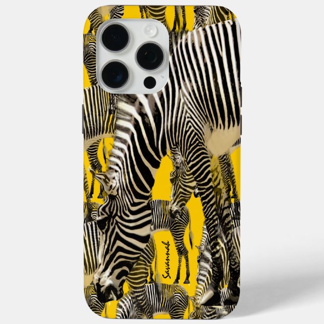 Cute Colourful Mustard Yellow Herd of Zebras Case-Mate iPhone Case (Back)