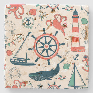 Cute Colourful Nautical Pattern Stone Coaster