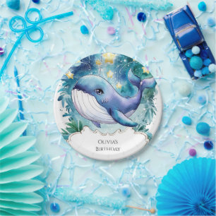 Cute Colourful Nautical Whale Birthday Paper Plate