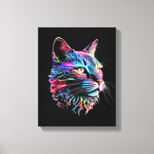 Cute Colourful Neon Cat Canvas Print