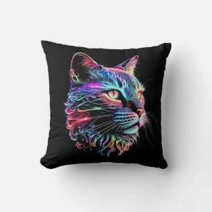 Cute Colourful Neon Cat Throw Pillow