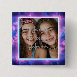 Cute Colourful Neon Vaporwave Photo Border 2 Inch Square Button