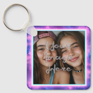 Cute Colourful Neon Vaporwave Photo Border Keychain
