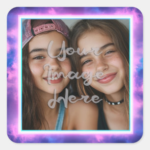 Cute Colourful Neon Vaporwave Photo Border Square Sticker