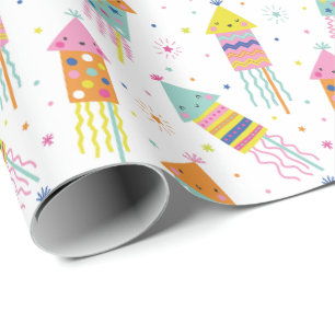 Cute Colourful New Year's Eve Fireworks Wrapping Paper