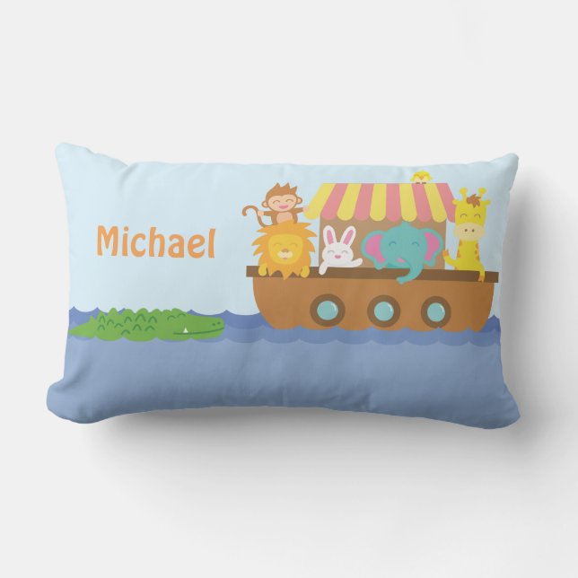 Cute Colourful Noahs Ark Baby Nursery Room Decor Lumbar Pillow (Front)