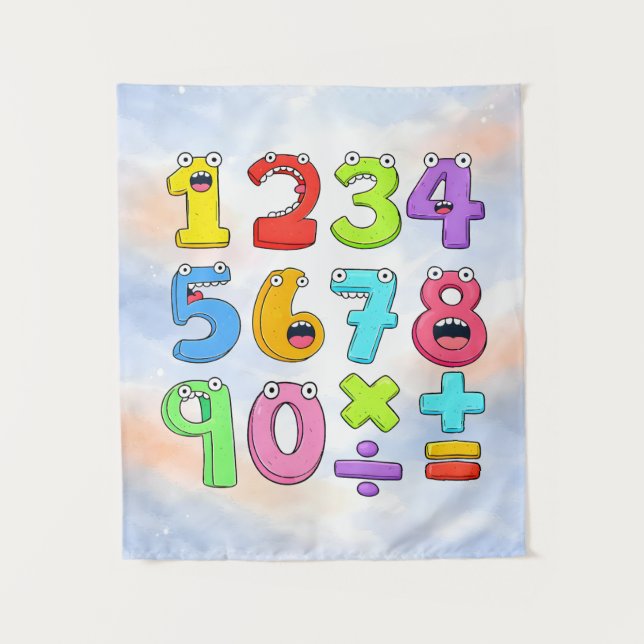 Cute Colourful Numbers Maths Poster for Kids Tapestry (Front)