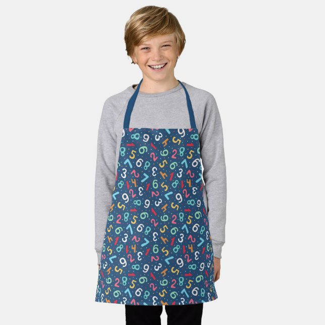 Cute Colourful Numbers Pattern Blue Kids  Apron (Worn)