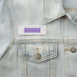 Cute Colourful Numbers Pattern Custom Math Teacher Name Tag