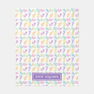 Cute Colourful Numbers Pattern Kids Name Fleece Blanket