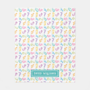 Cute Colourful Numbers Pattern Kids Name Fleece Blanket