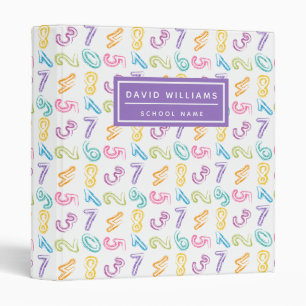 Cute Colourful Numbers Pattern Kids Name School Binder