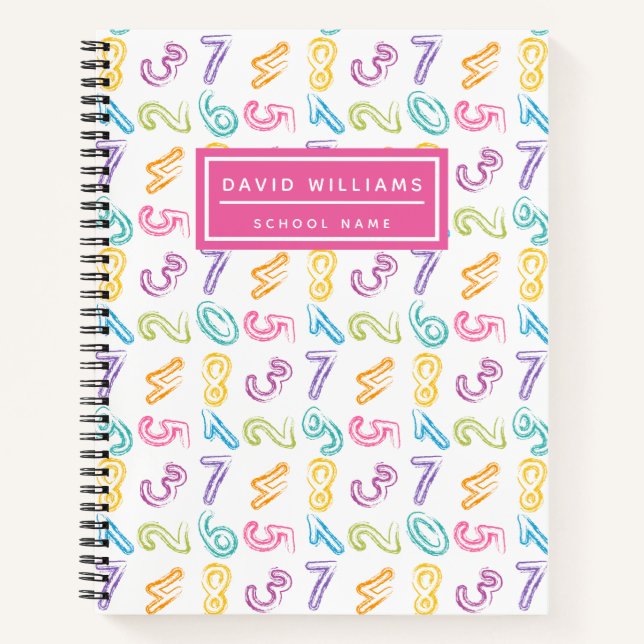 Cute Colourful Numbers Pattern Kids Name School  Notebook (Front)
