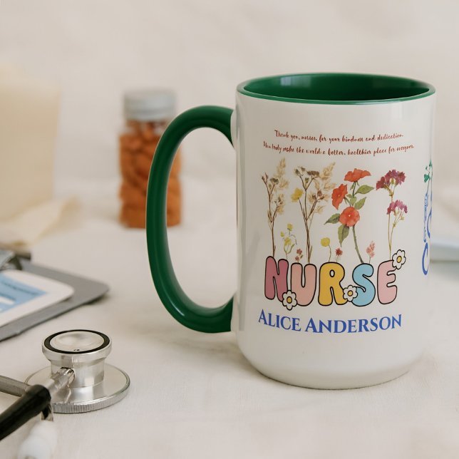 Cute Colourful Nurse Christmas Gift Custom Name Mug (Creator Uploaded)