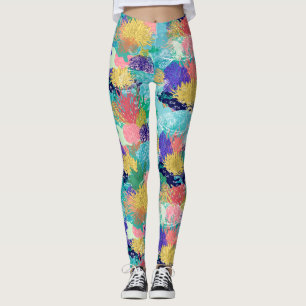 Cute colourful ocean coral reefs and turtles leggings