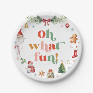 Cute Colourful Oh What Fun Christmas Holiday Party Paper Plate