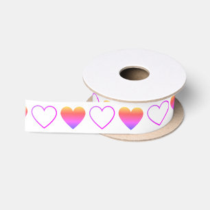 Cute Colourful Ombre Hearts Pattern Satin Ribbon