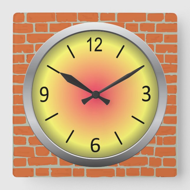 Cute & Colourful on Bricks Square Wall Clock (Front)