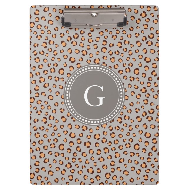 Cute colourful orange brown cheetah print monogram clipboard (Front)