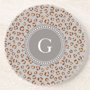 Cute colourful orange brown cheetah print monogram coaster