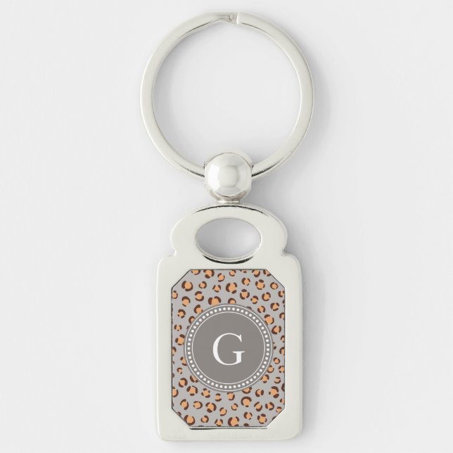 Cute colourful orange brown cheetah print monogram keychain (Front)