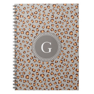 Cute colourful orange brown cheetah print monogram notebook