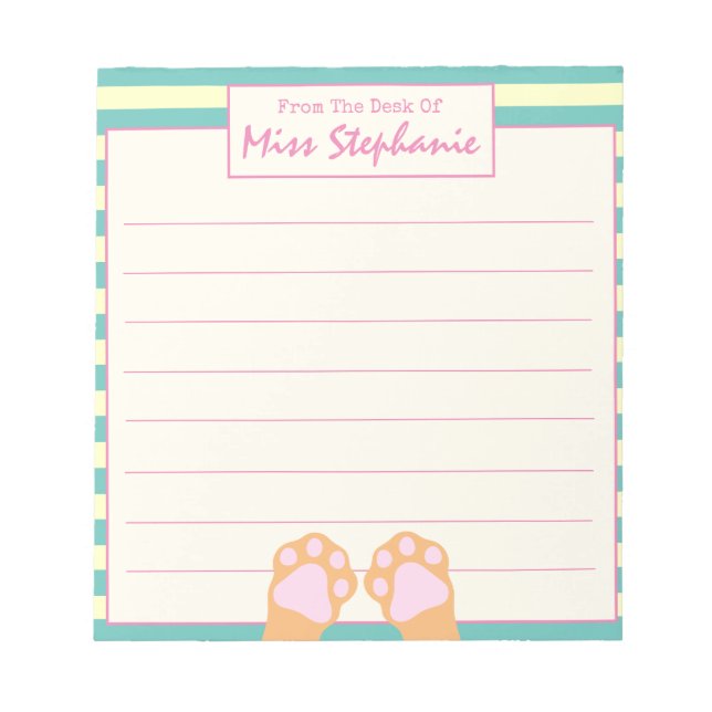 Cute Colourful Orange Ginger Kitty Paws Teacher Notepad (Front)