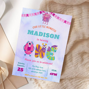 Cute Colourful Our Little Monster 1st Birthday  Invitation