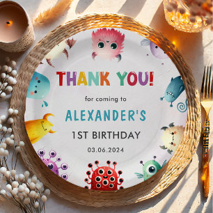 Cute Colourful Our Little Monster Birthday Party  Paper Plate