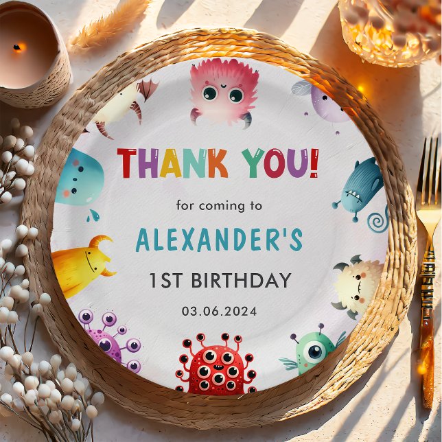Cute Colourful Our Little Monster Birthday Party  Paper Plate (Creator Uploaded)