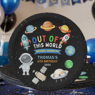 Cute Colourful Out Of This World Space Birthday Paper Plate