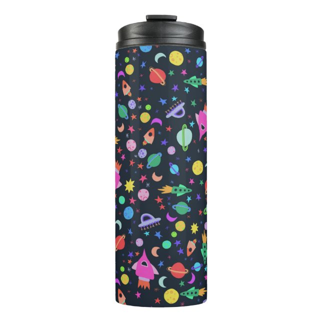 Cute colourful Outer Space Planets Rockets Moon Thermal Tumbler (Front)