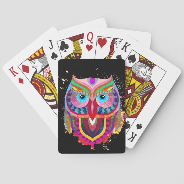 Cute Colourful Owl Cards, Standard Index faces Playing Cards (Back)